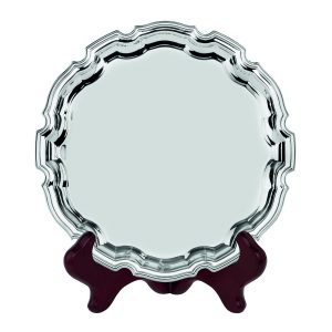 Image showing Chippendale Nickel Plated 12" tray on wooden stand