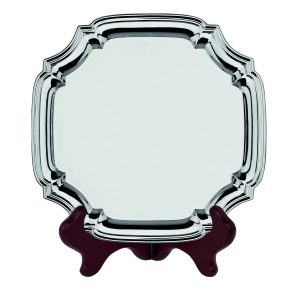 Image showing Chippendale nickel plated square tray on wooden stand