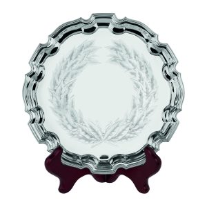 Image showing Chippendale nickel plated tray with laurel wreath on wooden stand
