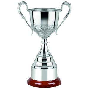 Image showing nickel plated trophy cup with hand chased elegance pattern design