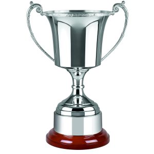 Image showing celtic style silver plated trophy cup on rosewood base