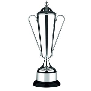 Image showing Swatkins conical silver plated trophy cup with attached complimentary lid