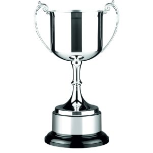 Image showing Swatkins silver plated trophy cup on black coloured bakelite base