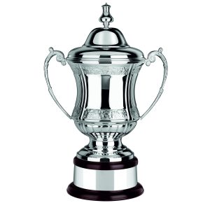 Image showing the conquerors challenge cup from Swatkins silver plated with hand chased pattern