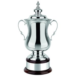 Image showing the heroes trophy plain silver plated trophy cup by Swatkins on mahogany wooden base